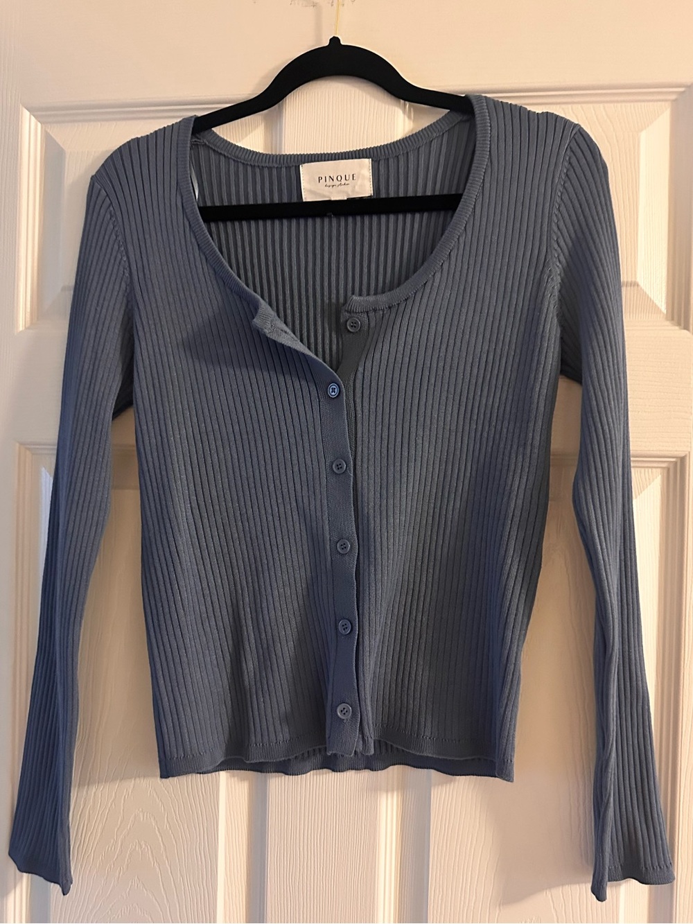 Pinque Blue Ribbed Button Front Cardigan Top Size Large - Picture 2 of 7
